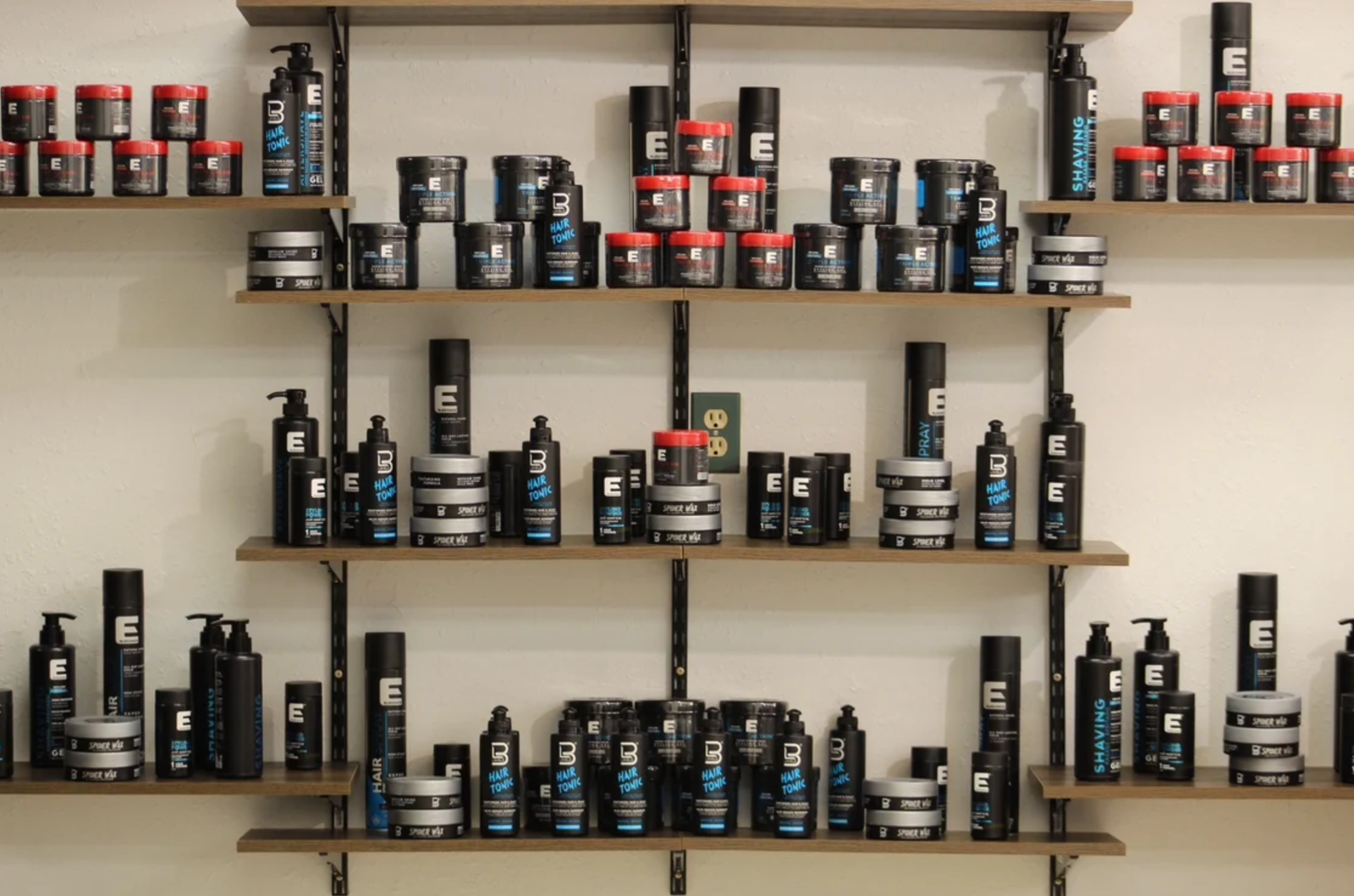 Grooming products and waxing area at Y&M Barbershop